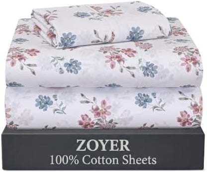 ZOYER 100% Cotton Sheets – Twin XL Size Percale Bedding, Cooling & Breathable, Durable with a Crisp, Soft & Comfortable Feel, 16" Deep Pocket, 3-Piece Set, Flora Rhapsody