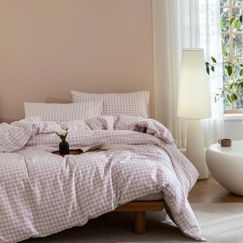 JIYUAN Oversized King Washed Cotton Duvet Cover Set,Classic Gingham
