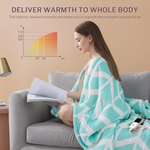 VENTIMI Heated Blanket Full, 9 Heat Levels & 2-10 Hours Auto Off, Green