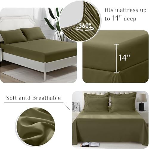 JOLLYVOGUE Twin Comforter Set, Ultra-Soft Bed in a Bag Twin Size 5 Pieces, Oeko-TEX Certified Bedding Set with Down Alternative Comforter, Sheets, Pillowcases & Shams, Olive Green