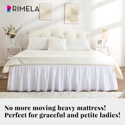 RIMELA White Bed Skirt Queen Size 15 Inch Drop, Elastic Bed Skirting for Adjustable Bed Base & Frame, Bedding Dust Ruffle Easy to Install, Wrap Around Bedskirt, Room Decoration (Pack of 2)