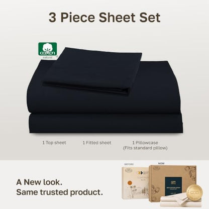 Soft Natural 100% Cotton Sateen Twin Size Sheets, 3 Pcs, Midnight Deep Blue