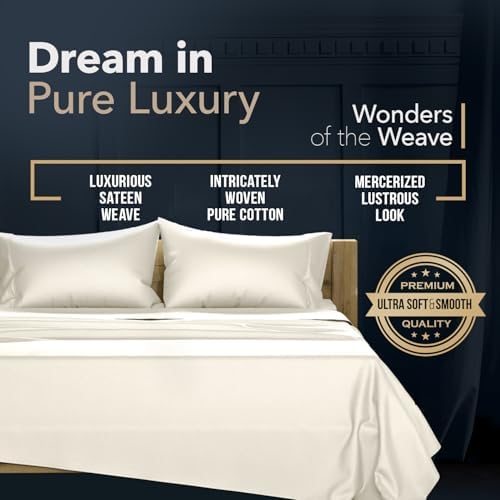 TEXAS LINEN CO. 100% Egyptian Cotton Standard/Queen Size Pillow Cases Set of 4 - Luxury 1500 Series Couture Comfortin' Collection Cotton Pillowcases (2 Pair, Ivory), Breathable, Sateen Pillow Covers