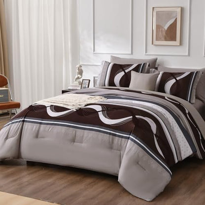 Anibedding Striped Comforter Set King Size,8 Pieces Bed in a Bag