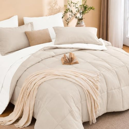 Twin Comforter Set with Sheets - 5 Pieces Bed in a Bag Beige Bedding Sets