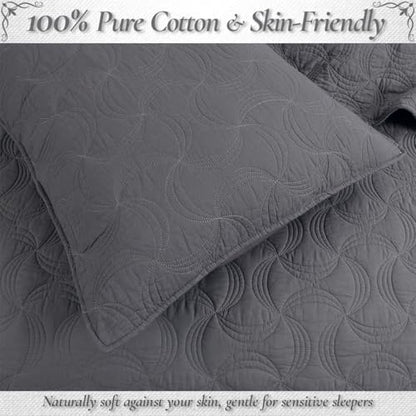 Cozy Line Home Fashions Charcoal Gray Cotton Quilt Set – 3-Piece Solid Textured Quilted Bedspread with Shams, Lightweight All Season Modern Bedding (Geometric - Gray, Queen - 3 piece)