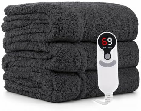 Eydna Electric Heated Blanket Full Size 72"×84" with 9 Heating Levels & 1-10Hs Auto Off，Double Sided Plush Sherpa, Energy Efficient, Machine Washable, for Couch & Bed, Gifts for Family- Dark Gray