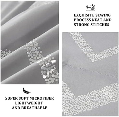 Menghomeus Grey and Silver Comforter Set Twin/Twin XL Metallic Print Geometric Bed Comforter Lightweight Microfiber Bedding for Teen Girls Boys (1 Pillow Sham + 1 Decorative Pillow Sham)