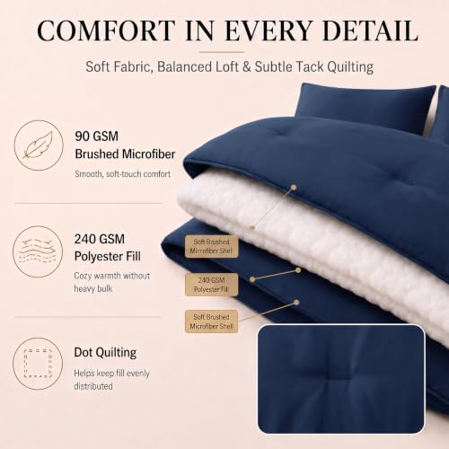 CozyLux Oversized Queen Comforter Set Navy, 7 Pieces Bed in a Bag