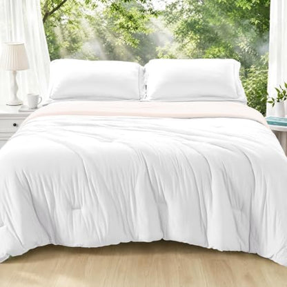 MUXHOMO Cooling Comforter Set Twin XL Size, Lightweight Summer Comforter for Hot Sleeper, Reversible Bedding with ICY Cooling Surface, Includes 1 Comforter (68"x 88") and 2 Shams (20"x 26"), White