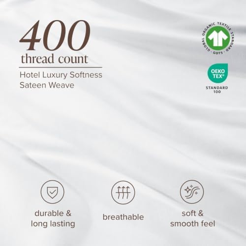 Bare Home 100% Organic Cotton Sateen Sheet Set (Queen, White)