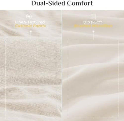 JOLLYVOGUE Beige Full Comforter Set, Cationic Dyeing Bed in a Bag Full 7 Pieces, Double-Tone Bedding Set with Down Alternative Comforter, Sheets, Pillowcases & Shams