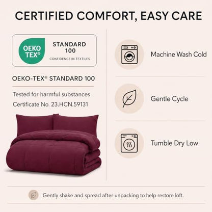 CozyLux King Size Comforter Set Burgundy - 7 Pieces Bed in a Bag