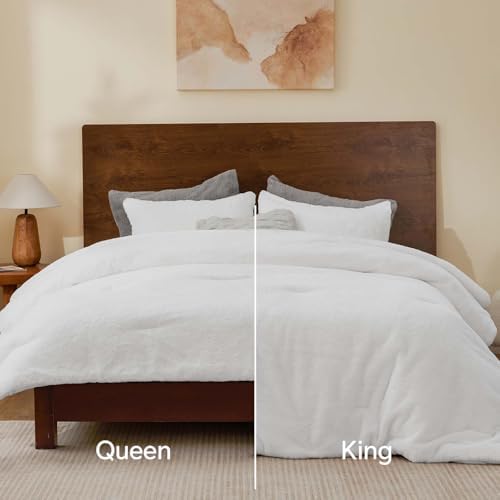 BEDELITE Faux Fur Twin Comforter Set White,Warm Bedding with 1 Pillowcase