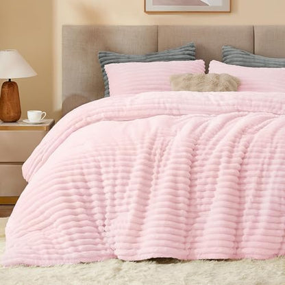 BEDELITE Fleece Oversized Queen Comforter Set,Fluffy Bed Set,Cherry Blossom