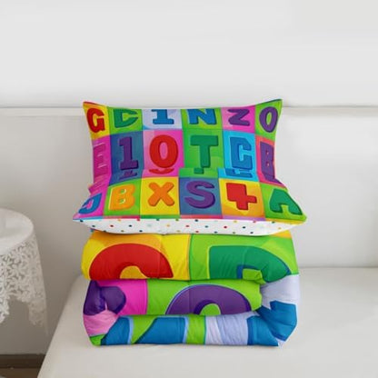 jejeloiu Number Learning Comforter Set Queen Size Alphabet ABC Bedding Set for Kids Boys Girls Colorful Educational Duvet Quilt Bedroom Decor Microfiber 3 Pcs with 2 Pillow Cases