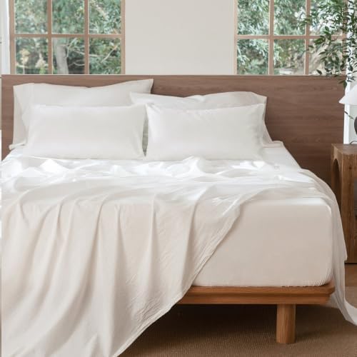 MooMee Sheet Set 100% Washed Cotton Linen-Like Extra Deep Pocket King