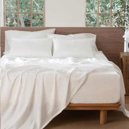 MooMee Sheet Set 100% Washed Cotton Linen-Like Extra Deep Pocket King