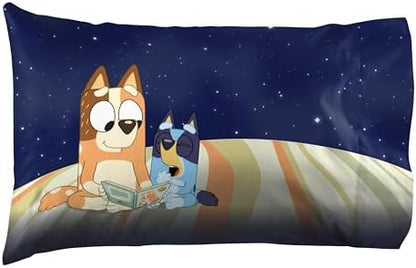 Jay Franco Kids Sheet Set with Fitted, Flat Sheets & Pillow Cover - Ultra-Soft Bedding with Pillowcase for Room Decor, Blue - Bluey & Bingo, 3 Piece Toddler