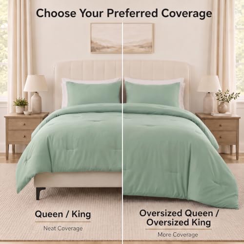 CozyLux Oversized King Comforter Set, 3 Pieces Sage Green Quilted Bedding