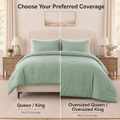 CozyLux Oversized King Comforter Set, 3 Pieces Sage Green Quilted Bedding