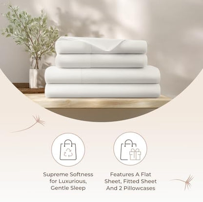 100% Organic Cotton Sheets Cal King - GOTS Certified Cotton Percale Sheets with Crisp Cool & Breathable Percale Weave Perfect for Hot Sleepers - Durable Luxury 4 Piece Set (White, Full)