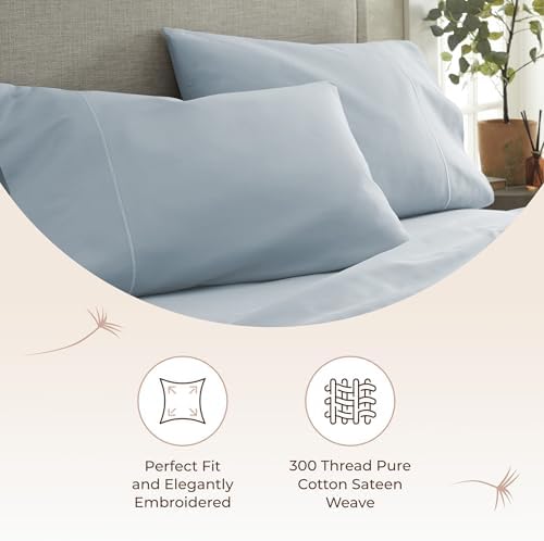 100% Organic Cotton Pillow Cases Queen Size Set of 2 - 100% Cotton Pillowcases GOTS Certified 300 Thread Count - Naturally Cooling Comfortable Breathable & Soft Pillow Cases (Powder Blue, Queen)
