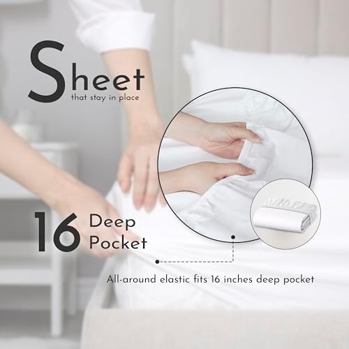 Linen Closet 100% Organic Cotton Full Size Sheets Set, 4 Pcs, Light Grey - Percale Bed Sheets & Pillowcases Set - Up To 16" Deep Pocket Fitted Sheet - Cooling, Crisp & Breathable - For Hot Sleepers