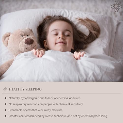 BIOWEAVES 100% Organic Cotton Banded Sheets Soft & Silky Sateen Weaves 4-Piece GOTS Certified Bed Sheet Set Fits Mattress Upto 17" Deep Pocket (Queen, White & Navy Blue)