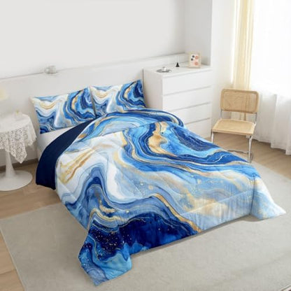 jejeloiu Marble Comforter Set Modern Marble Bedding Set Queen Size 3 Pcs