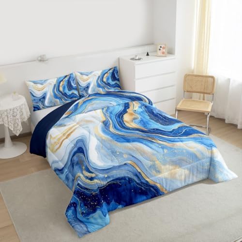 jejeloiu Marble Comforter Set Modern Marble Bedding Set Full Size 3 Pcs