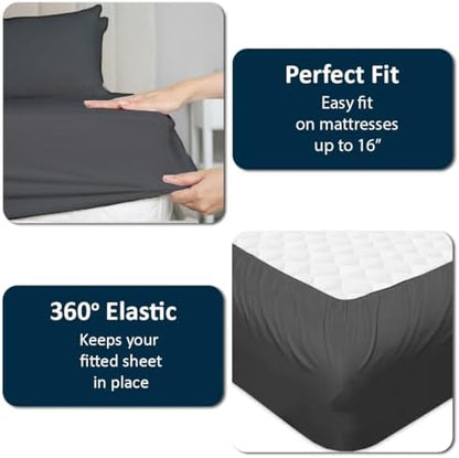 1 PC Top Split Queen Fitted Sheet for Adjustable beds, 34" Split, Dark Grey