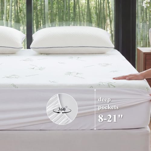 Cal King Waterproof Mattress Protector, Bamboo Viscose Mattress Pad
