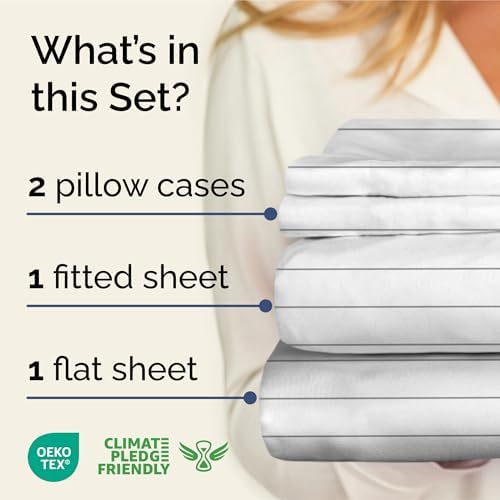 Queen 4 Piece Striped Sheet Set - Soft, Breathable & Cooling - Grey Stripe