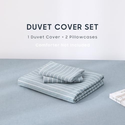 Wake In Cloud Striped Cotton Duvet Cover Set, Blue, Full