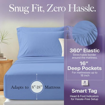 Carressa Linen 600 Series California King Sheet, 16" Deep Pocket, Deep Blue