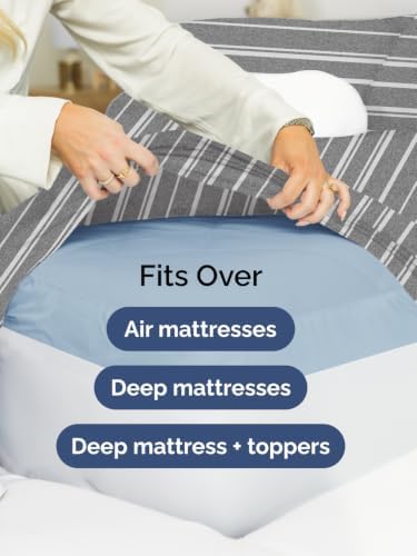 Extra Deep Pocket Queen Sheet Set - Breathable & Cooling - Grey Stripes