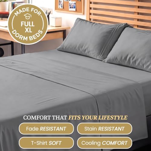 Full XL 100% Cotton Jersey Knit Sheet Set, 4PC, 15" Deep Pocket, Light Grey