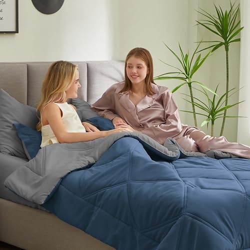 Joiedomi King Size Comforter Set with Sheets Navy Blue, 7 Pieces King Bedding Set with 1 Down Alternative Comforter, 1 Flat Sheet, 1 Fitted Sheet, 2 Pillowcases and 2 Pillow Shams, Bed in a Bag