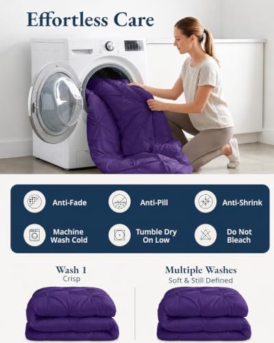 LANE LINEN 7 Piece King Comforter Set Purple Microfiber All Season