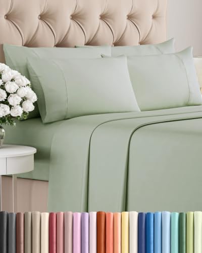King 6 Piece Bed Sheet Set - Soft, Breathable & Cooling Sheets - Eucalyptus