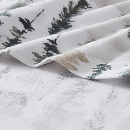Flannel Sheets Warm and Cozy Deep Pocket Breathable All Season Bedding Set with Fitted, Flat and Pillowcases, Twin, Winter Cabin Lodge