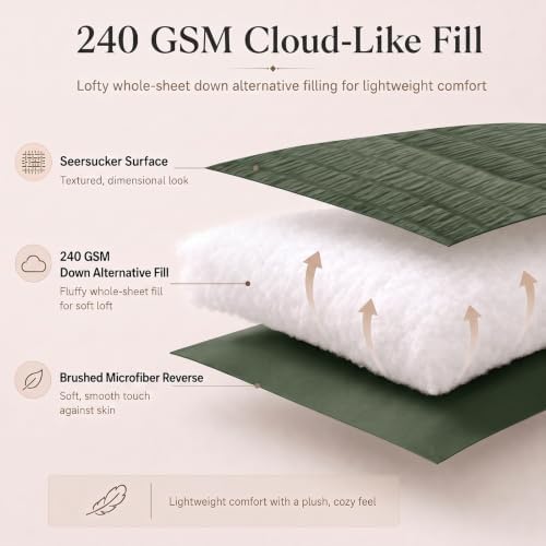 CozyLux King Size Comforter Set 7 Pieces Dark Green Seersucker Bed in a Bag