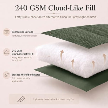 CozyLux King Size Comforter Set 7 Pieces Dark Green Seersucker Bed in a Bag