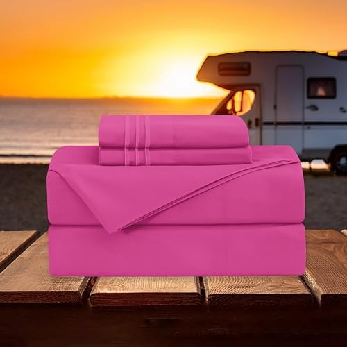 Elegant Comfort Luxury 4-Piece Bed Sheet Set - Luxury Bedding 1500 Premium Hotel Quality Microfiber, Wrinkle Resistant Cool and Breathable, Easy Elastic Fitted, RV Short Queen, Hot Pink