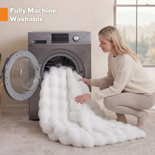 YIKUSH King Faux Fur Soft Comforter Set, Fluffy White Rabbit Fur Comforter