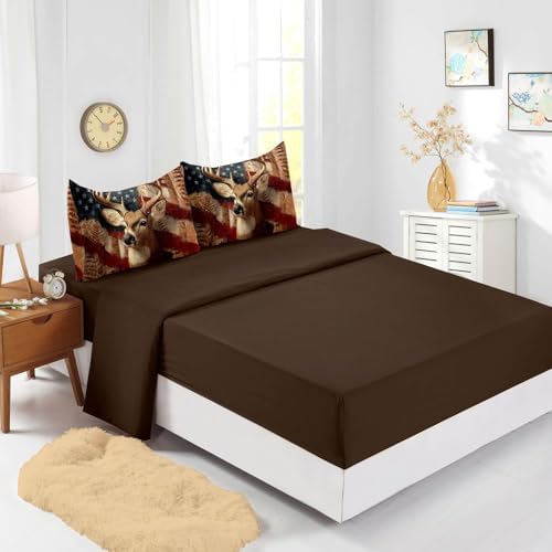 5PCS Deer Comforter Sets Full,Boys Camo Bedding Full,American Flag Comforter,Camo Bed Set for Boys,Adults,Teens