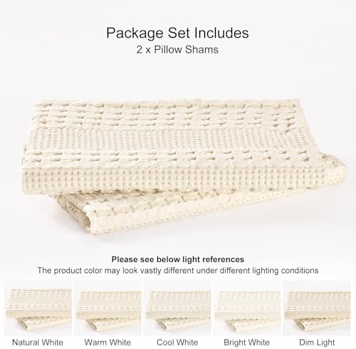 PHF Cotton Waffle Weave Euro Sham Covers 26" x 26", Natural, No Insert