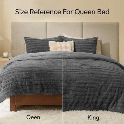 BEDELITE Faux Fur Queen Comforter Set, Fluffy Bed Set, Grey