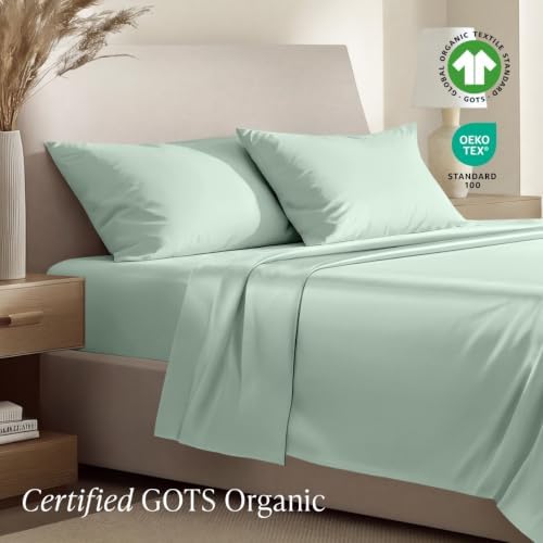 Bare Home 100% Organic Cotton Sateen Sheet Set (Queen, Willow)